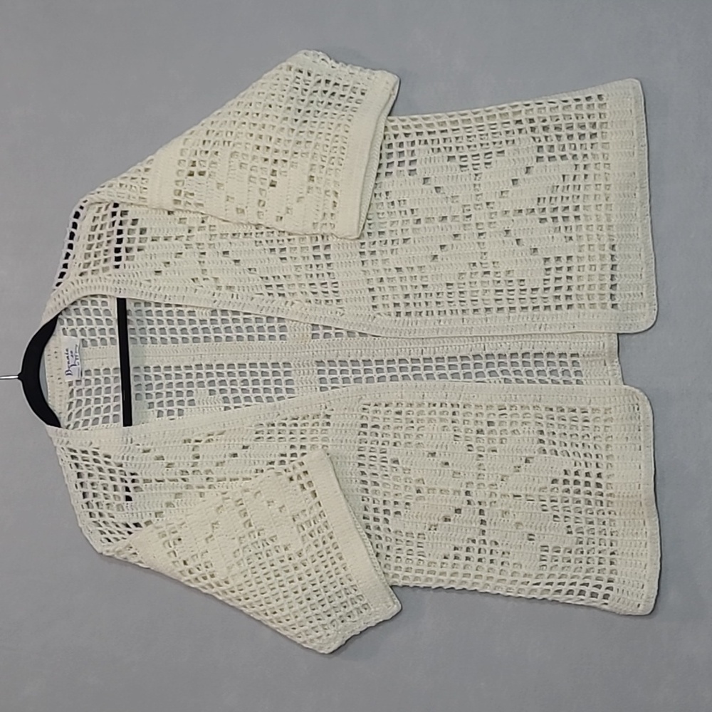 Vintage Bonnie Lee Cardigan Sweater Women's Hand Knit Cream Open Sweater